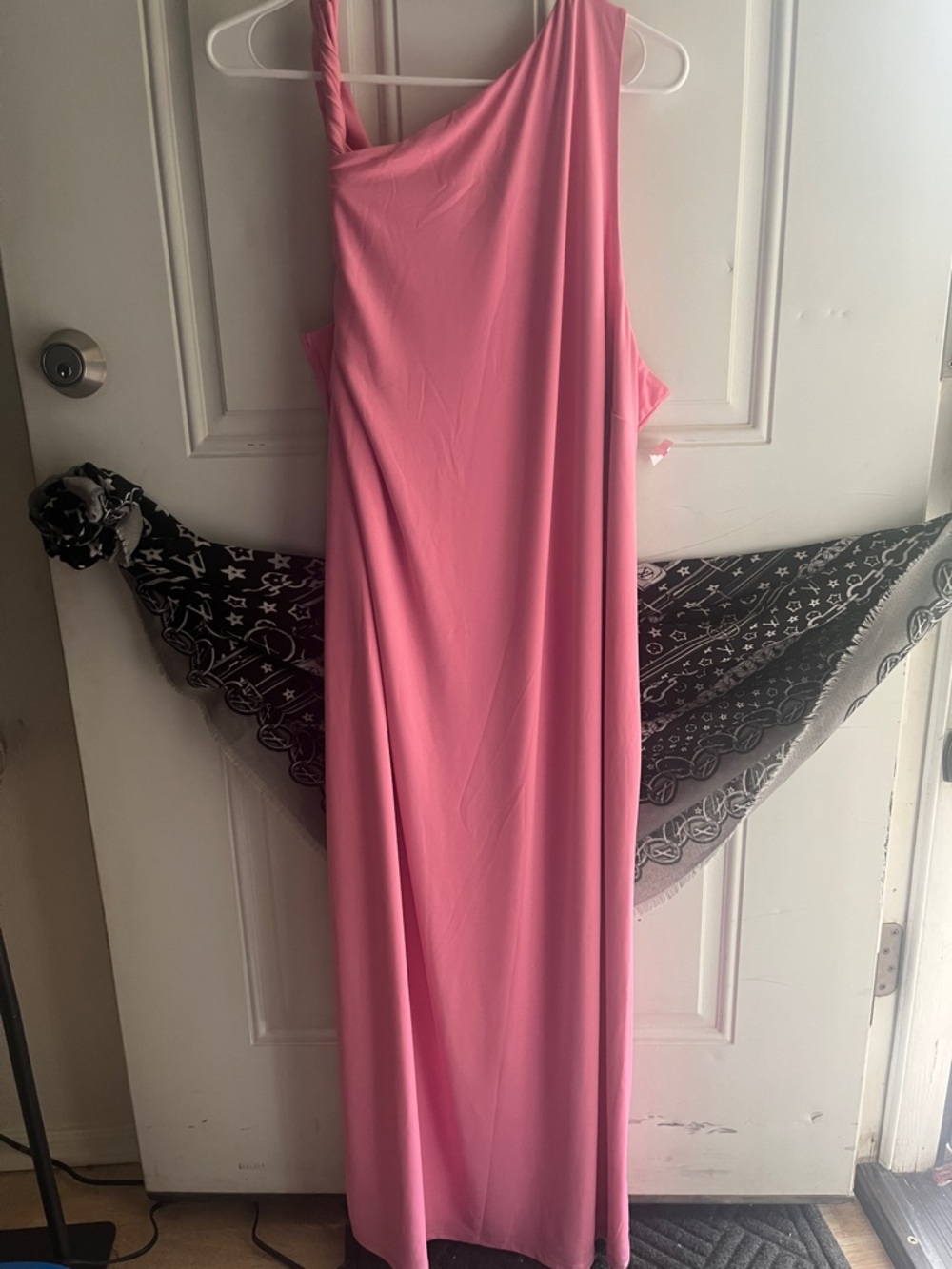 Eloquii assymetrical twisted shoulder double layered stretch Maxi goddess dress